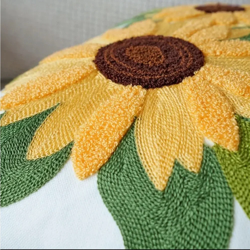 Sunflower Throw Pillow Case Cover Summer Spring Embroidered NEW Floral Cute